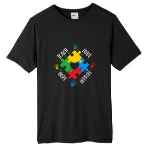 Teach Hope Love Inspire Puzzle Autism Awareness Mother's Day Tall Fusion ChromaSoft Performance T-Shirt