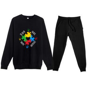 Teach Hope Love Inspire Puzzle Autism Awareness Mother's Day Premium Crewneck Sweatsuit Set