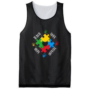 Teach Hope Love Inspire Puzzle Autism Awareness Mother's Day Mesh Reversible Basketball Jersey Tank