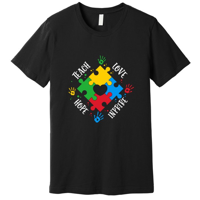 Teach Hope Love Inspire Puzzle Autism Awareness Mother's Day Premium T-Shirt