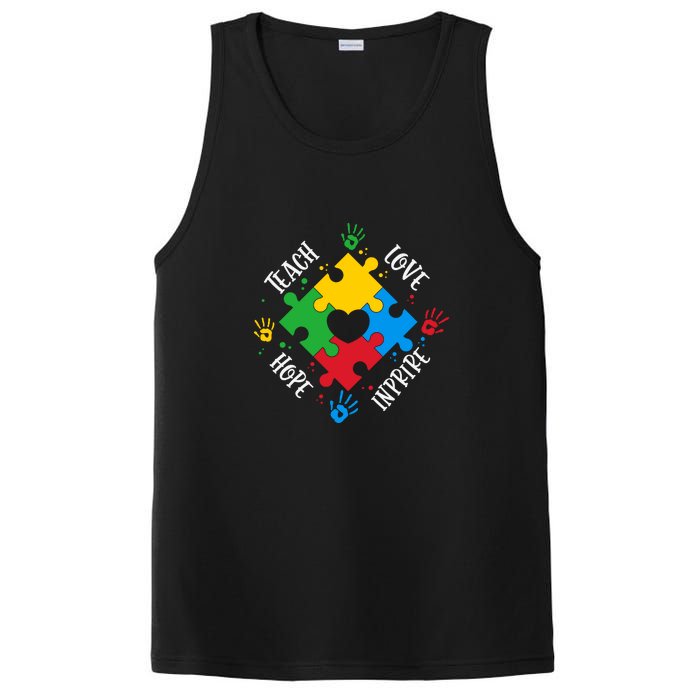 Teach Hope Love Inspire Puzzle Autism Awareness Mother's Day PosiCharge Competitor Tank