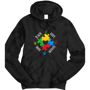 Teach Hope Love Inspire Puzzle Autism Awareness Mother's Day Tie Dye Hoodie