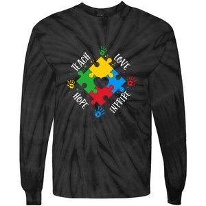 Teach Hope Love Inspire Puzzle Autism Awareness Mother's Day Tie-Dye Long Sleeve Shirt