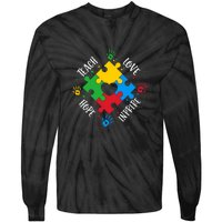 Teach Hope Love Inspire Puzzle Autism Awareness Mother's Day Tie-Dye Long Sleeve Shirt