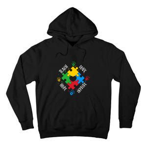 Teach Hope Love Inspire Puzzle Autism Awareness Mother's Day Tall Hoodie