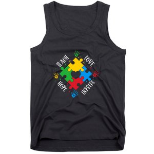 Teach Hope Love Inspire Puzzle Autism Awareness Mother's Day Tank Top