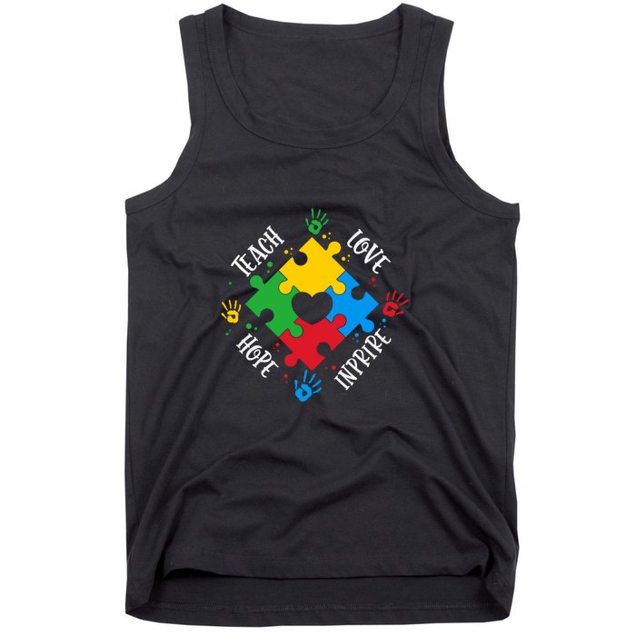 Teach Hope Love Inspire Puzzle Autism Awareness Mother's Day Tank Top