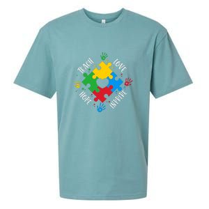 Teach Hope Love Inspire Puzzle Autism Awareness Mother's Day Sueded Cloud Jersey T-Shirt