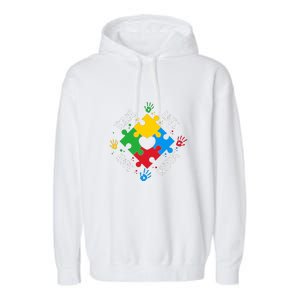 Teach Hope Love Inspire Puzzle Autism Awareness Mother's Day Garment-Dyed Fleece Hoodie