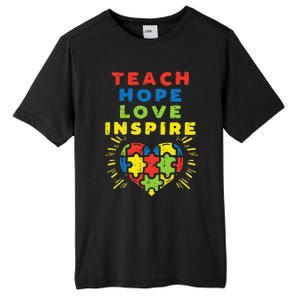 Teach Hope Love Inspire Heart Teacher Autism Awareness Sped Tall Fusion ChromaSoft Performance T-Shirt