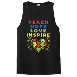 Teach Hope Love Inspire Heart Teacher Autism Awareness Sped PosiCharge Competitor Tank