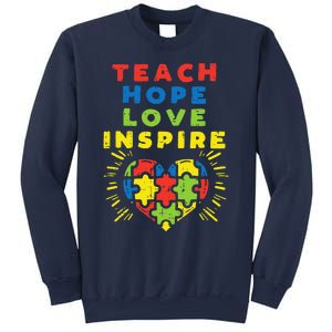 Teach Hope Love Inspire Heart Teacher Autism Awareness Sped Sweatshirt