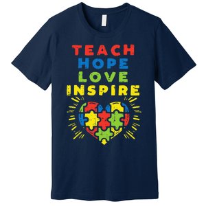 Teach Hope Love Inspire Heart Teacher Autism Awareness Sped Premium T-Shirt