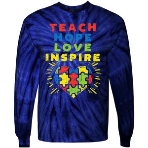 Teach Hope Love Inspire Heart Teacher Autism Awareness Sped Tie-Dye Long Sleeve Shirt