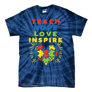 Teach Hope Love Inspire Heart Teacher Autism Awareness Sped Tie-Dye T-Shirt