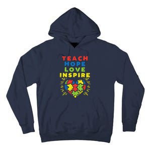 Teach Hope Love Inspire Heart Teacher Autism Awareness Sped Tall Hoodie