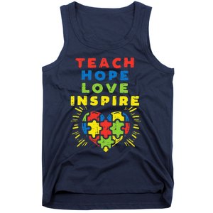 Teach Hope Love Inspire Heart Teacher Autism Awareness Sped Tank Top