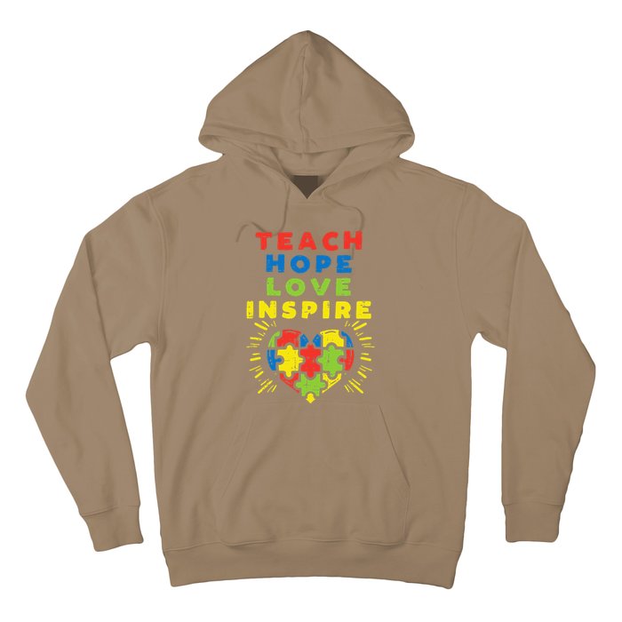 Teach Hope Love Inspire Heart Teacher Autism Awareness Sped Hoodie