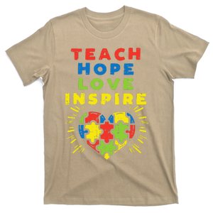 Teach Hope Love Inspire Heart Teacher Autism Awareness Sped T-Shirt