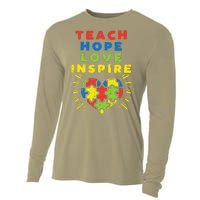 Teach Hope Love Inspire Heart Teacher Autism Awareness Sped Cooling Performance Long Sleeve Crew