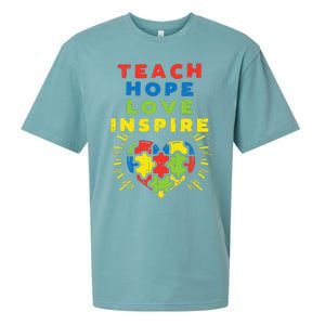 Teach Hope Love Inspire Heart Teacher Autism Awareness Sped Sueded Cloud Jersey T-Shirt