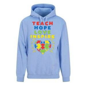 Teach Hope Love Inspire Heart Teacher Autism Awareness Sped Unisex Surf Hoodie