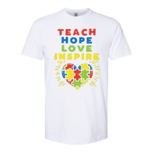 Teach Hope Love Inspire Heart Teacher Autism Awareness Sped Softstyle CVC T-Shirt