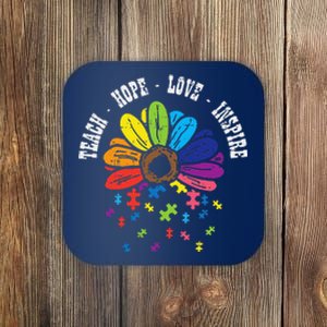 Teach Hope Love Inspire Puzzle Autism Awareness Teacher Coaster