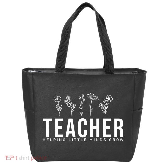 Teacher Helping Little Minds Grow Floral Zip Tote Bag