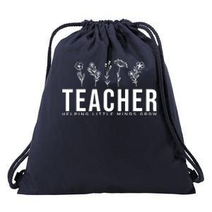 Teacher Helping Little Minds Grow Floral Drawstring Bag