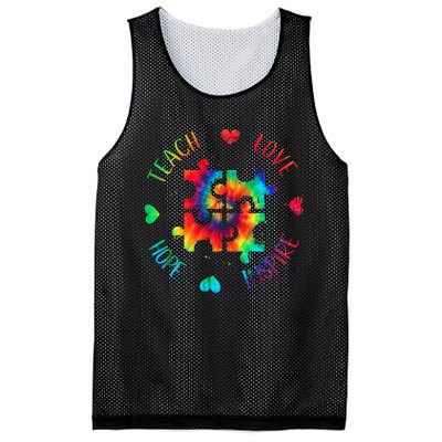 Teach Hope Love Inspire Autism Awareness Teacher Tie Dye Mesh Reversible Basketball Jersey Tank