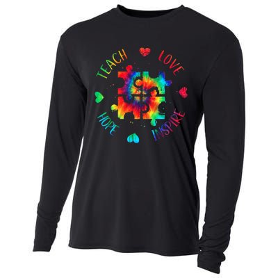 Teach Hope Love Inspire Autism Awareness Teacher Tie Dye Cooling Performance Long Sleeve Crew