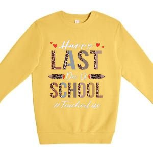 Teacher Happy Last Day Of School Summer Funny Leopard Premium Crewneck Sweatshirt