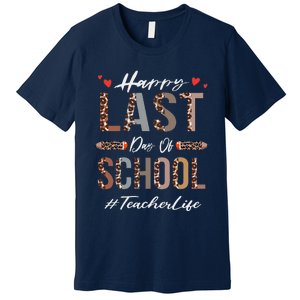 Teacher Happy Last Day Of School Summer Funny Leopard Premium T-Shirt