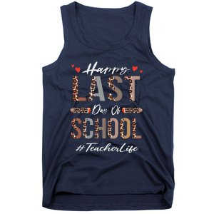 Teacher Happy Last Day Of School Summer Funny Leopard Tank Top