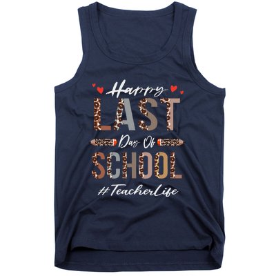 Teacher Happy Last Day Of School Summer Funny Leopard Tank Top