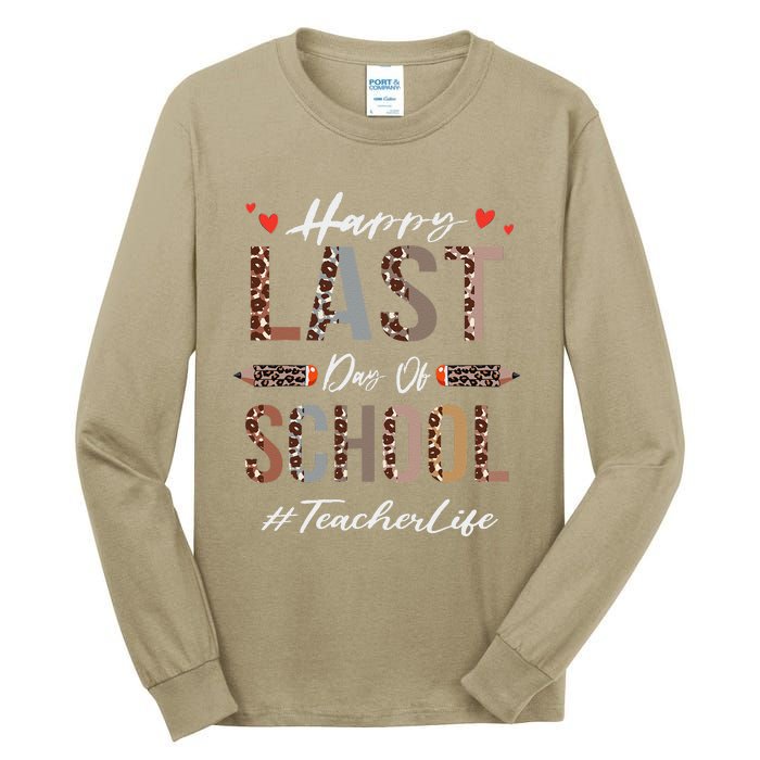 Teacher Happy Last Day Of School Summer Funny Leopard Tall Long Sleeve T-Shirt