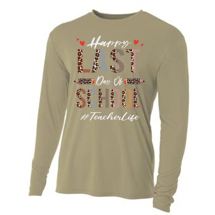 Teacher Happy Last Day Of School Summer Funny Leopard Cooling Performance Long Sleeve Crew