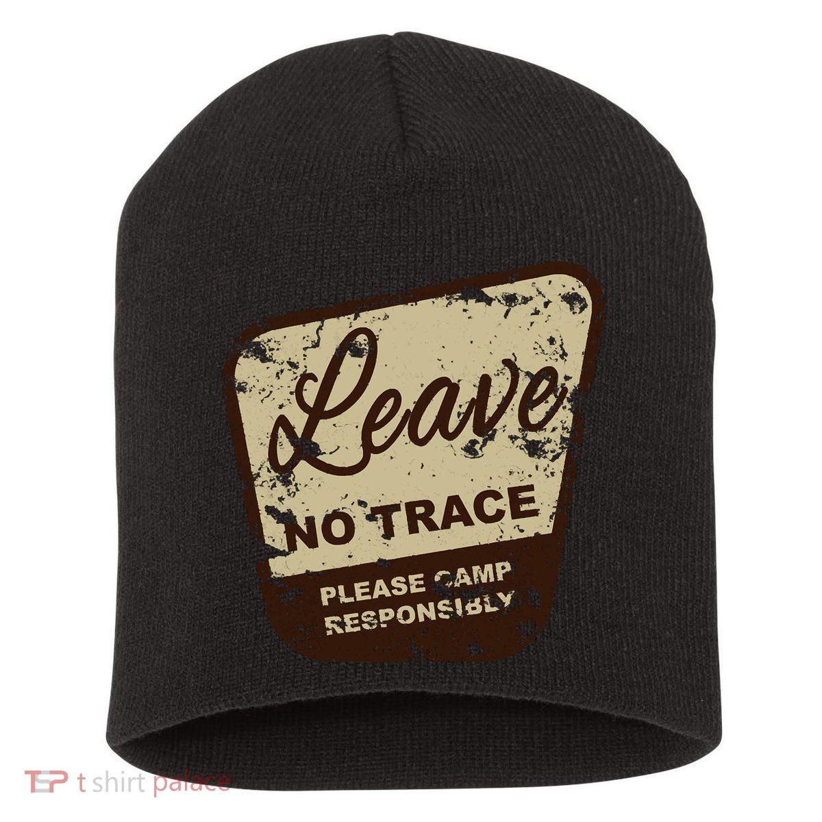 Trail Head, Leave No Trace Hiking Camping Distressed Short Acrylic Beanie