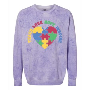 Teach Hope Love Inspire Puzzle Symbol Autism Awareness Gift Colorblast Crewneck Sweatshirt