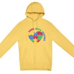 Teach Hope Love Inspire Puzzle Symbol Autism Awareness Gift Premium Pullover Hoodie