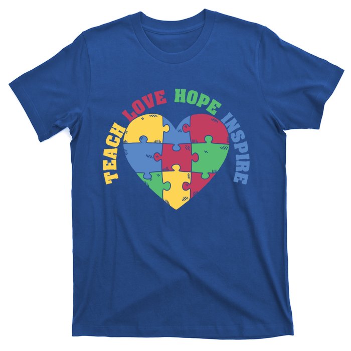 Teach Hope Love Inspire Puzzle Symbol Autism Awareness Gift T-Shirt