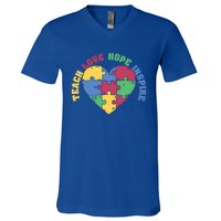 Teach Hope Love Inspire Puzzle Symbol Autism Awareness Gift V-Neck T-Shirt