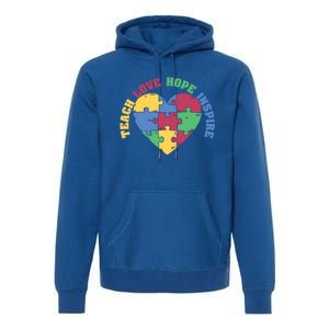 Teach Hope Love Inspire Puzzle Symbol Autism Awareness Gift Premium Hoodie