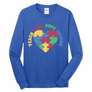 Teach Hope Love Inspire Puzzle Symbol Autism Awareness Gift Tall Long Sleeve T-Shirt