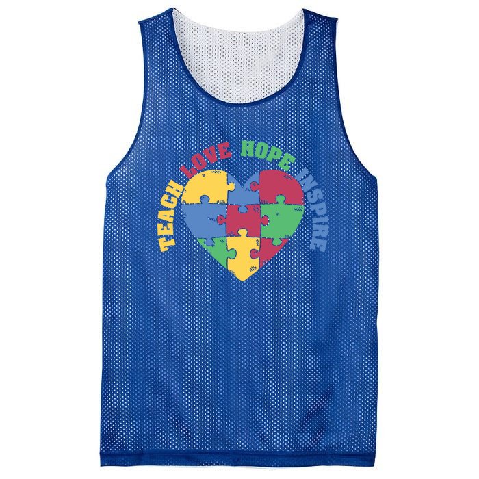 Teach Hope Love Inspire Puzzle Symbol Autism Awareness Gift Mesh Reversible Basketball Jersey Tank