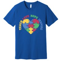 Teach Hope Love Inspire Puzzle Symbol Autism Awareness Gift Premium T-Shirt