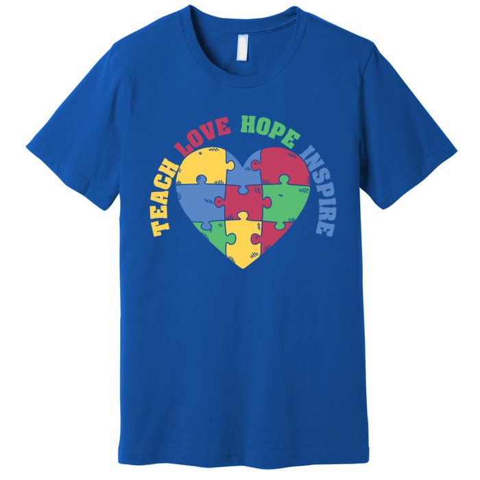 Teach Hope Love Inspire Puzzle Symbol Autism Awareness Gift Premium T-Shirt