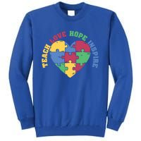 Teach Hope Love Inspire Puzzle Symbol Autism Awareness Gift Tall Sweatshirt