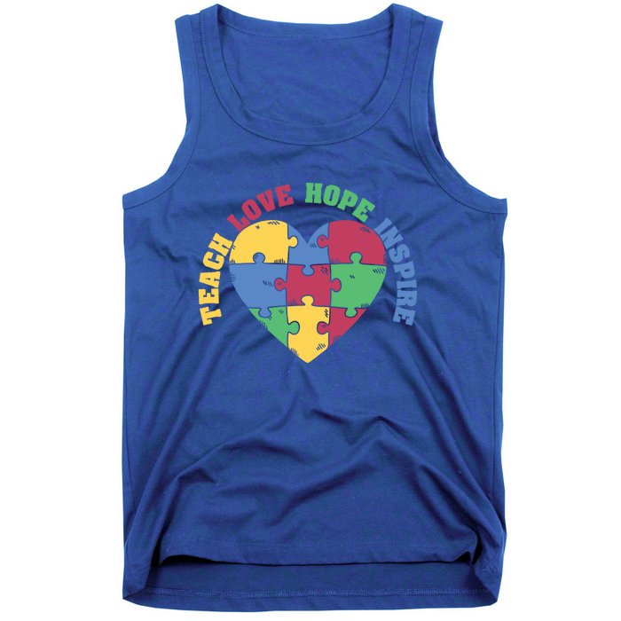 Teach Hope Love Inspire Puzzle Symbol Autism Awareness Gift Tank Top